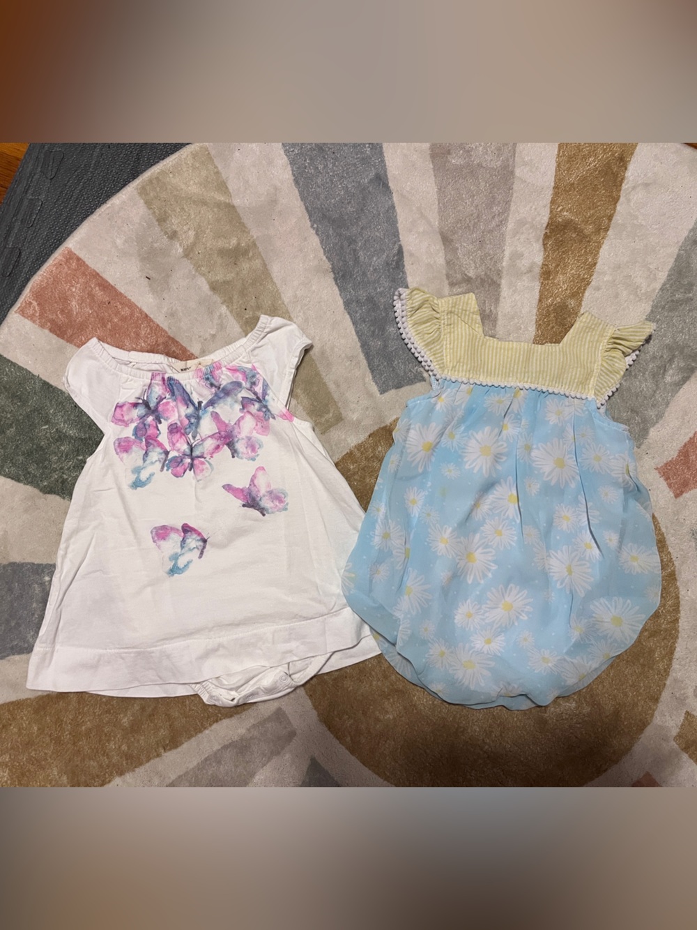 Baby Girl Floral & Butterfly Rompers - White Butterfly + Blue Daisy